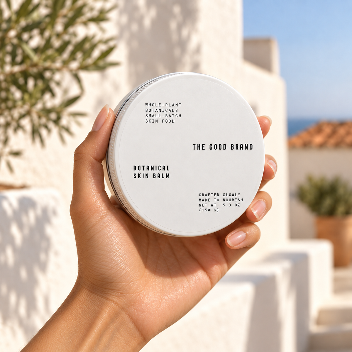 THE GOOD BRAND Botanical Skin Balm in its white aluminium tin